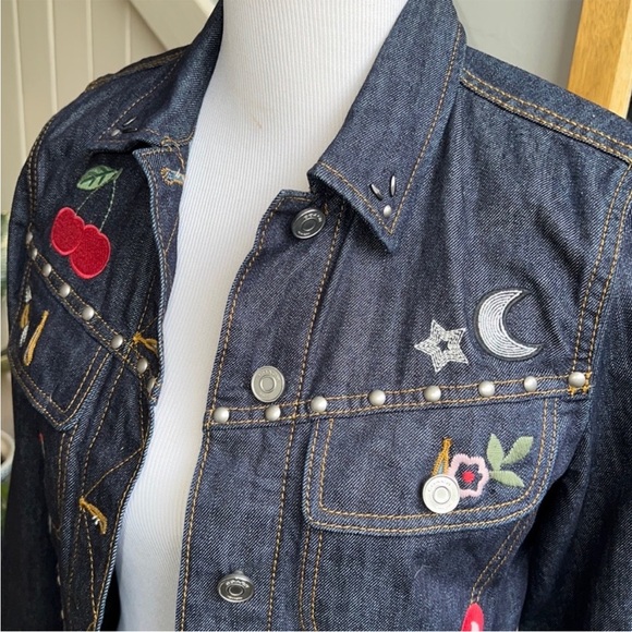 Coach Embroidered Denim Jean Jacket in Multi - Picture 8 of 16